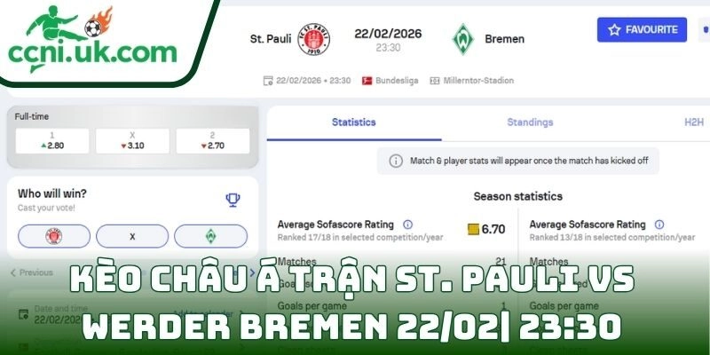 Soi kèo St. Pauli Vs Werder Bremen (22/02| 23:30, VĐQG Đức) – Khách cửa trên nhưng không dễ thắng 2 Kèo châu Á trận St. Pauli Vs Werder Bremen (22/02| 23:30, VĐQG Đức)