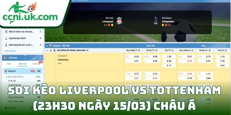 Soi kèo Liverpool vs Tottenham (23h30 ngày 15/03) giải Ngoại hạng Anh 2 Soi kèo Liverpool vs Tottenham (23h30 ngày 15/03) châu Á